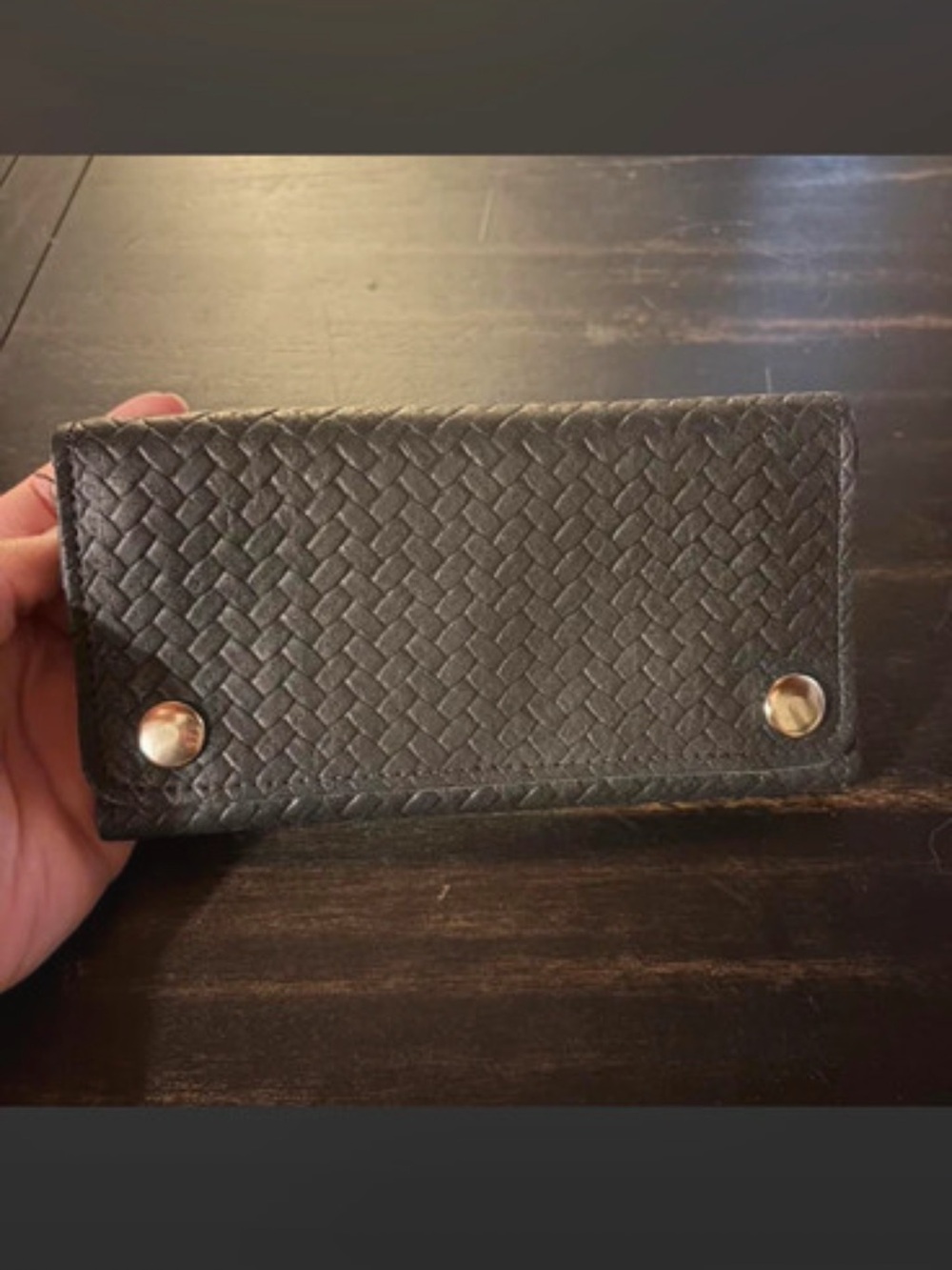 Black woven leather wallet